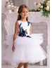 Beaded Navy Blue Lace White Tulle Tiered Flower Girl Dress